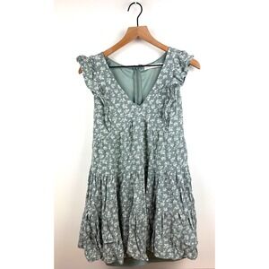 Altar'd State Dress Small Green Floral Ruffle Sleeves Tiered Mini Sundress‎